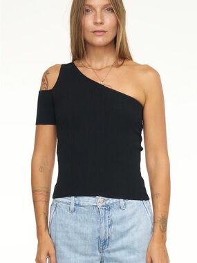 pistola Black One-Shoulder Ribbed Tank